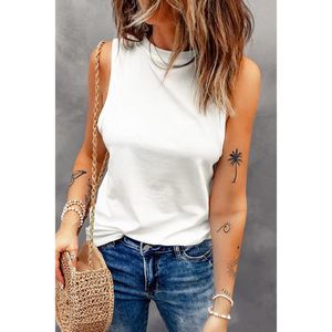 Azura Exchange  White Solid Color Crewneck Sleeveless Top